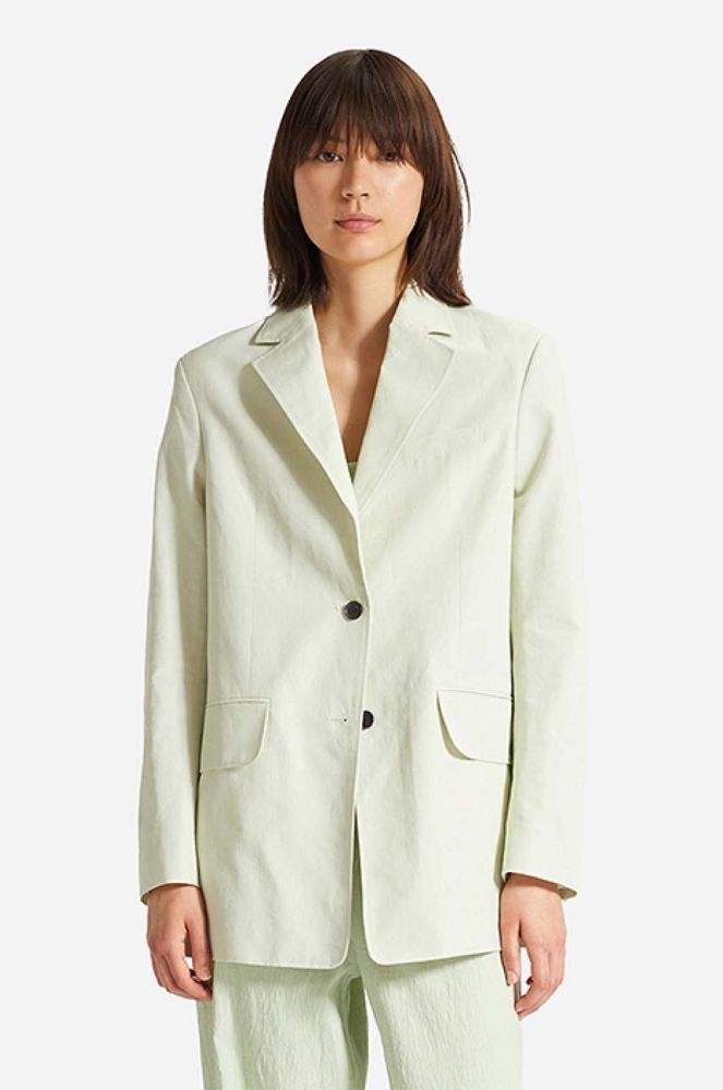 Піджак з домішкою льону Wood Wood Madeleine Mini Stripe Blazer колір зелений oversize однотонний 12211201.5291-PASTELG