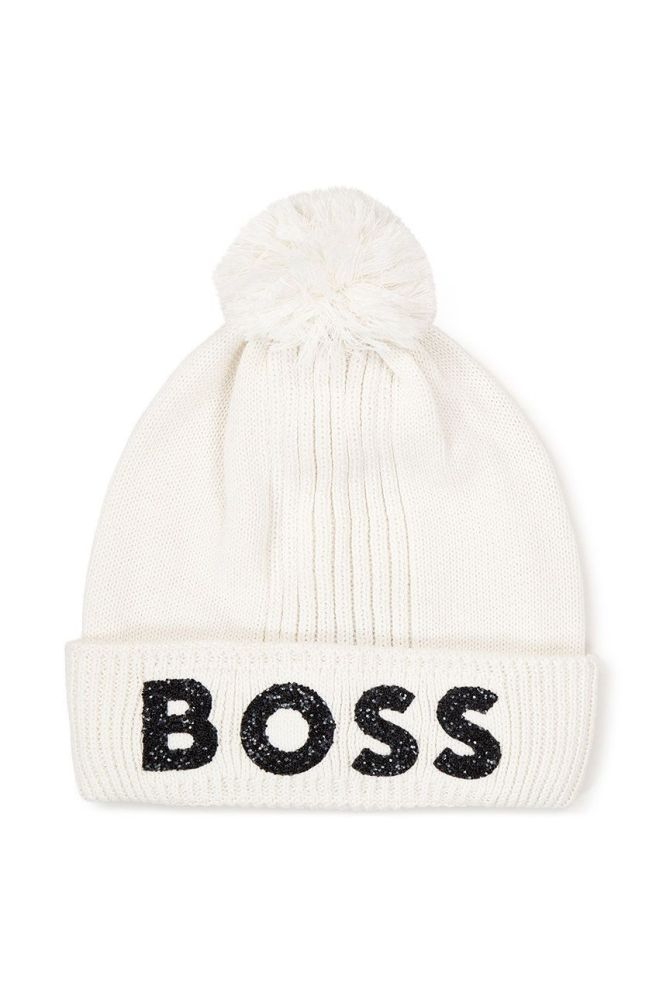 Дитяча бавовняна шапка BOSS колір білий з бавовни