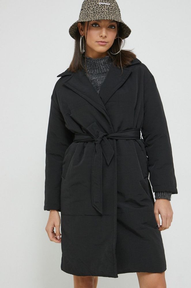 Пальто Only жіночий колір чорний перехідний oversize