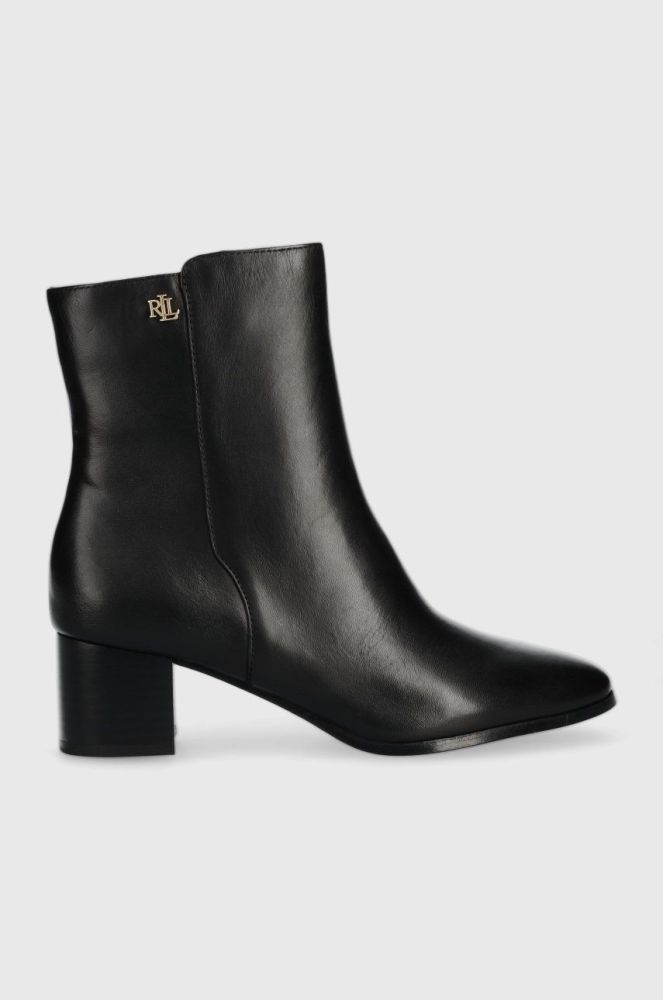Шкіряні черевики Lauren Ralph Lauren Wendey жіночі колір чорний каблук блок 802871302001
