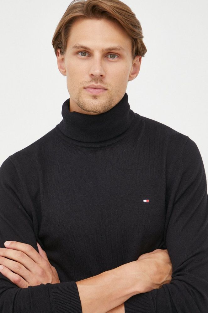 Светр з домішкою кашеміру Tommy Hilfiger чоловічий колір чорний легкий гольф