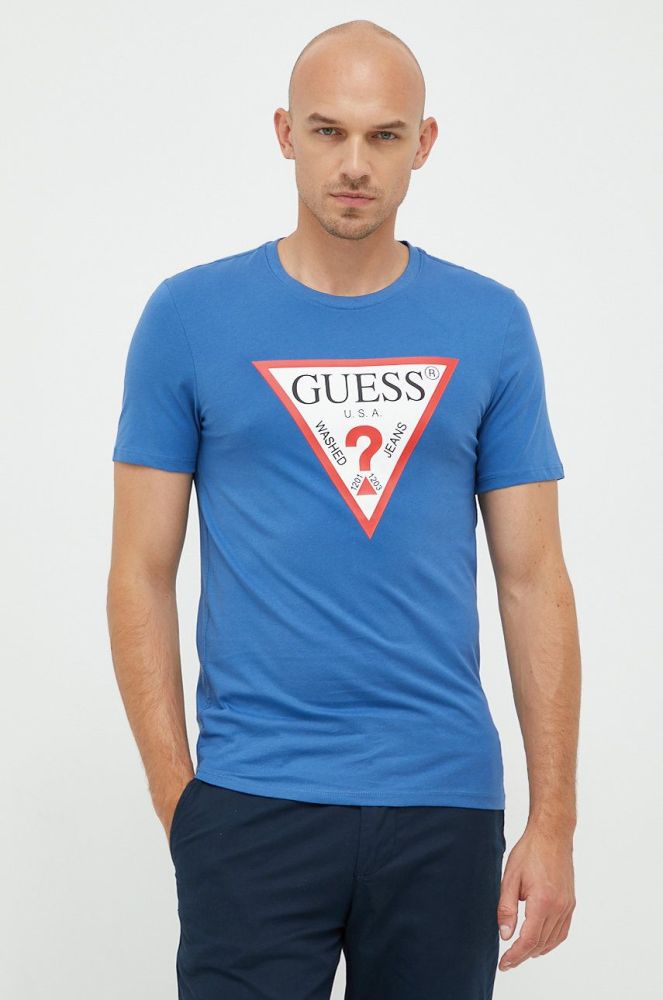 Бавовняна футболка Guess колір зелений з принтом (2434624)