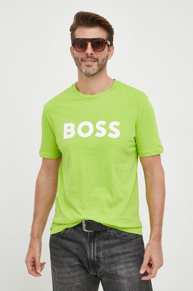 Бавовняна футболка BOSS BOSS CASUAL колір зелений з принтом (2915967)