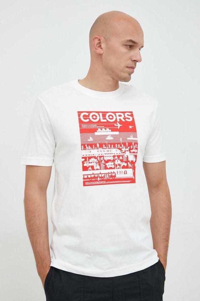 Бавовняна футболка United Colors of Benetton Colors колір бежевий з принтом