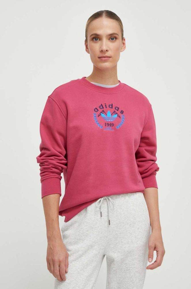 Бавовняна кофта adidas Originals жіноча колір рожевий з аплікацією (3545746)