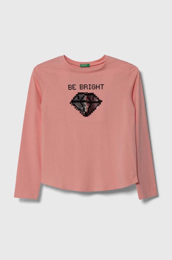 Дитячий бавовняний лонгслів United Colors of Benetton колір рожевий (3393959)