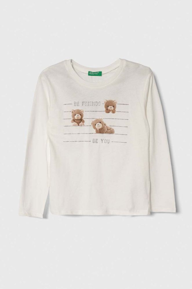 Дитячий бавовняний лонгслів United Colors of Benetton колір бежевий (3397497)
