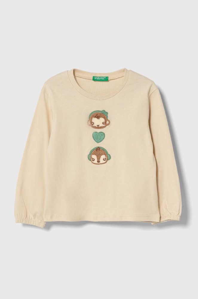 Дитячий бавовняний лонгслів United Colors of Benetton колір бежевий (3650480)