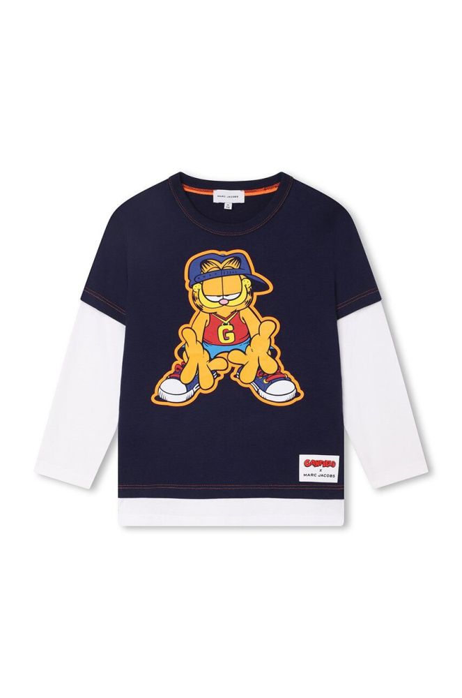 Дитячий бавовняний лонгслів Marc Jacobs x Garfield колір синій з принтом