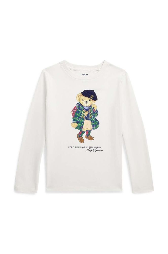 Дитячий бавовняний лонгслів Polo Ralph Lauren колір білий з принтом (3441757)