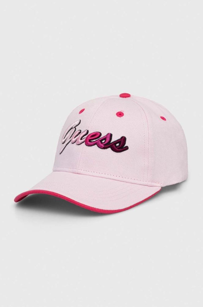 Бавовняна бейсболка Guess колір рожевий з аплікацією (3296586)