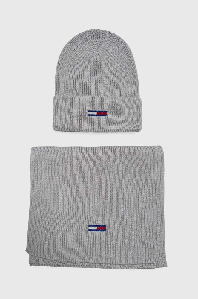 Шапка і шарф Tommy Jeans колір сірий