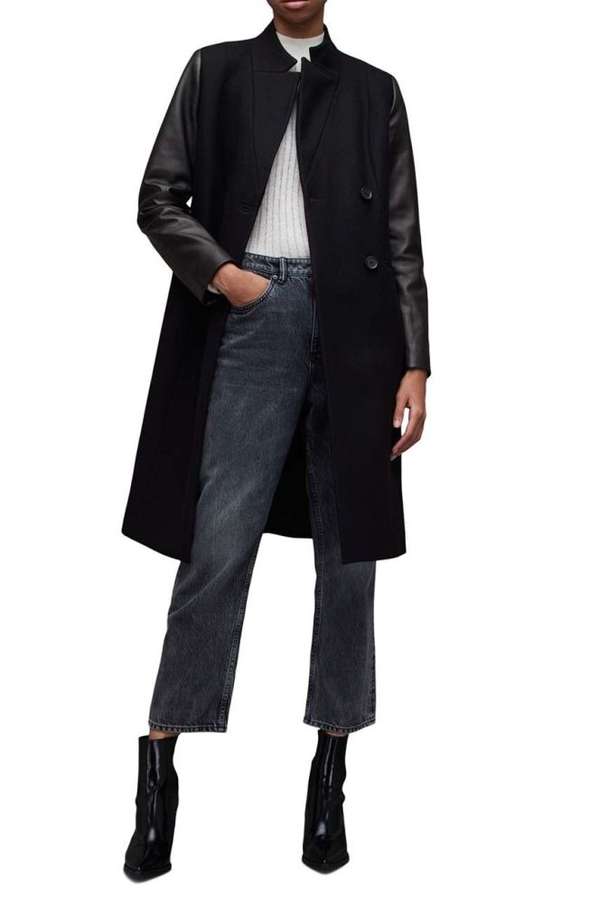 Пальто з вовною AllSaints Sidney колір чорний перехідне