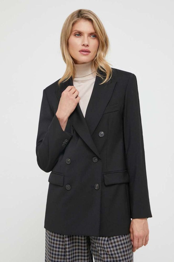 Вовняний піджак Weekend Max Mara колір чорний двобортний однотонна