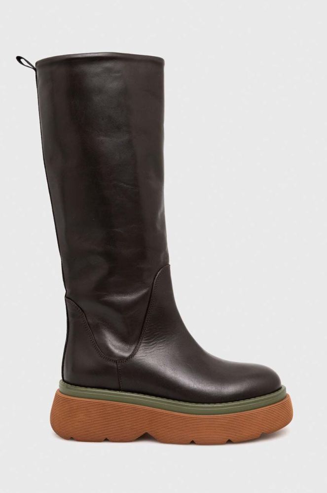 Шкіряні чоботи Weekend Max Mara Flou жіночі колір коричневий на платформі 2357960134600