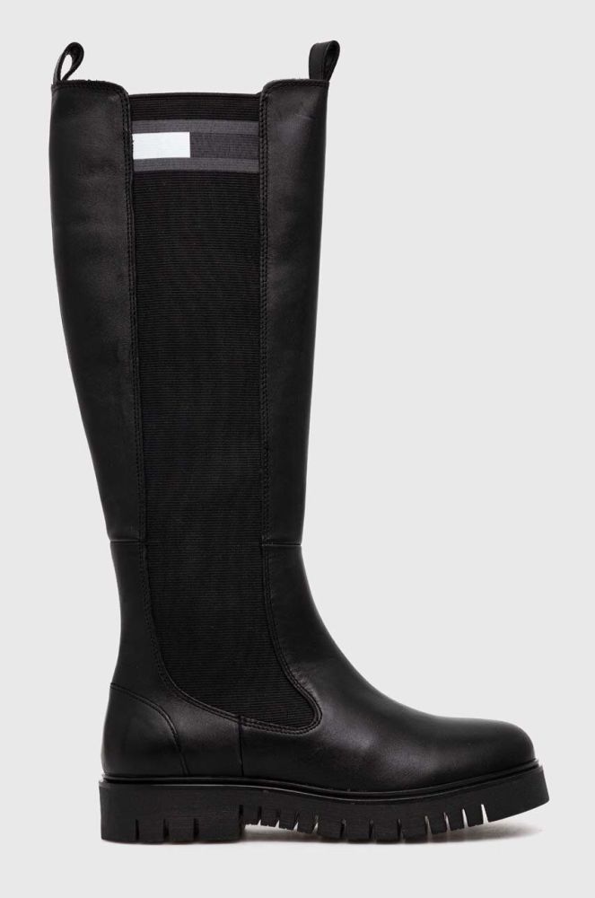 Чоботи Tommy Jeans TJW HIGH SHAFT BOOT жіночі колір чорний на плоскому ходу EN0EN02316