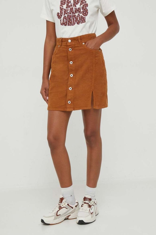 Вельветова спідниця Pepe Jeans Vicky колір коричневий mini пряма