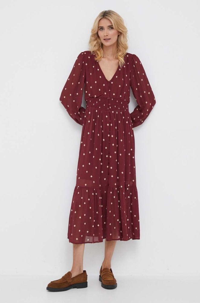 Сукня Pepe Jeans колір бордовий midi розкльошена (3451252)