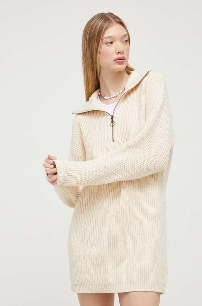 Сукня з домішкою вовни Billabong колір бежевий mini пряма