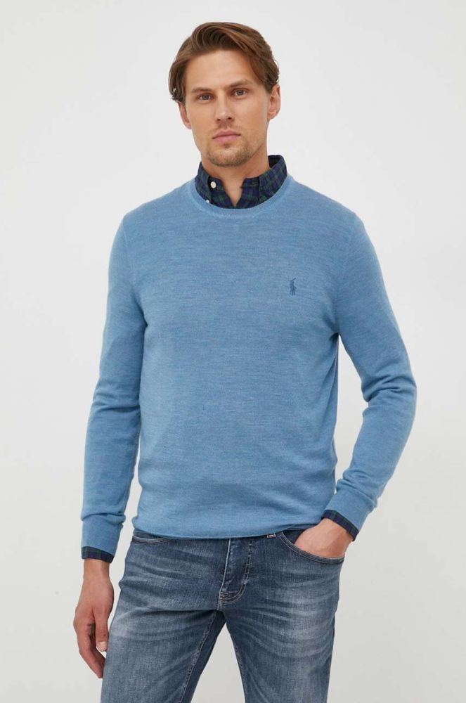 Вовняний светр Polo Ralph Lauren чоловічий колір блакитний (3576038)