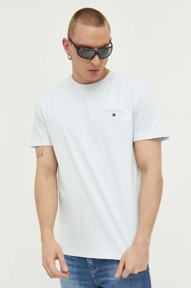 Бавовняна футболка Tommy Jeans однотонний колір блакитний (3284453)