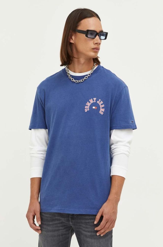 Бавовняна футболка Tommy Jeans колір синій з принтом (3284468)