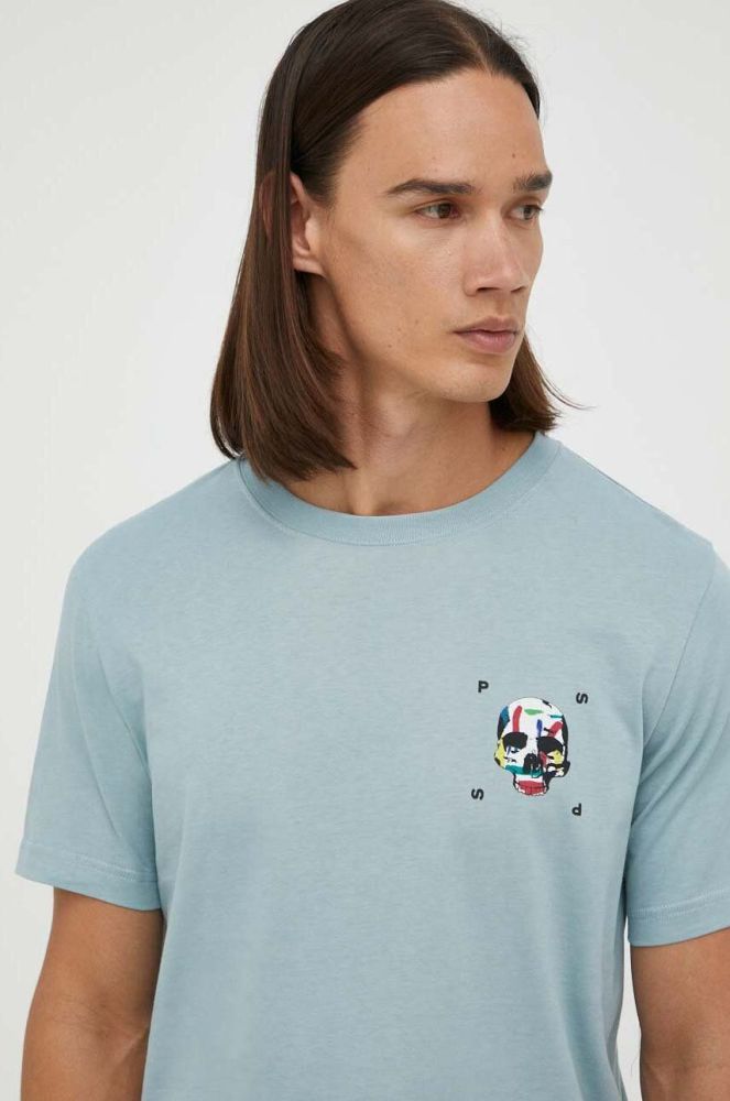 Бавовняна футболка PS Paul Smith однотонний колір блакитний