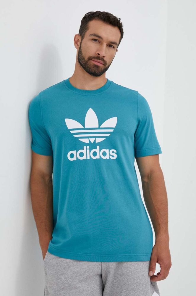 Бавовняна футболка adidas Originals колір бірюзовий з принтом