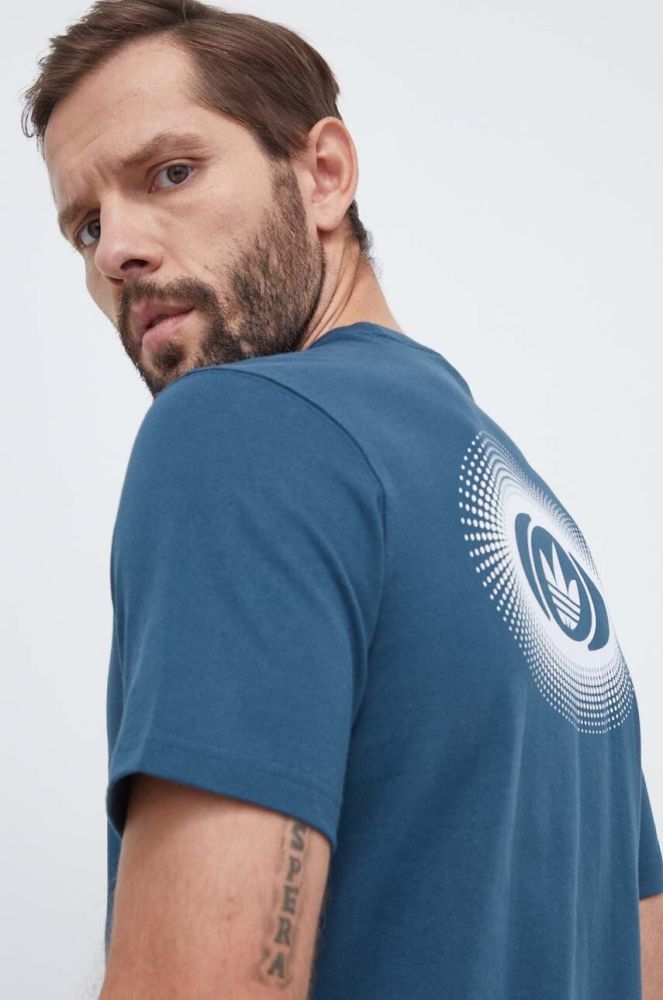 Бавовняна футболка adidas Originals чоловічий колір бірюзовий з принтом