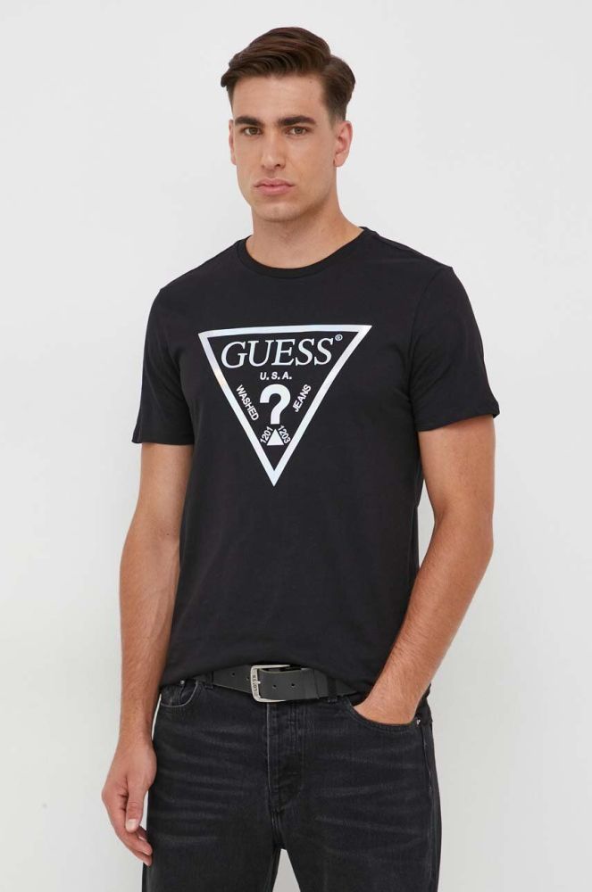Бавовняна футболка Guess чоловічий колір чорний з принтом (3610984)