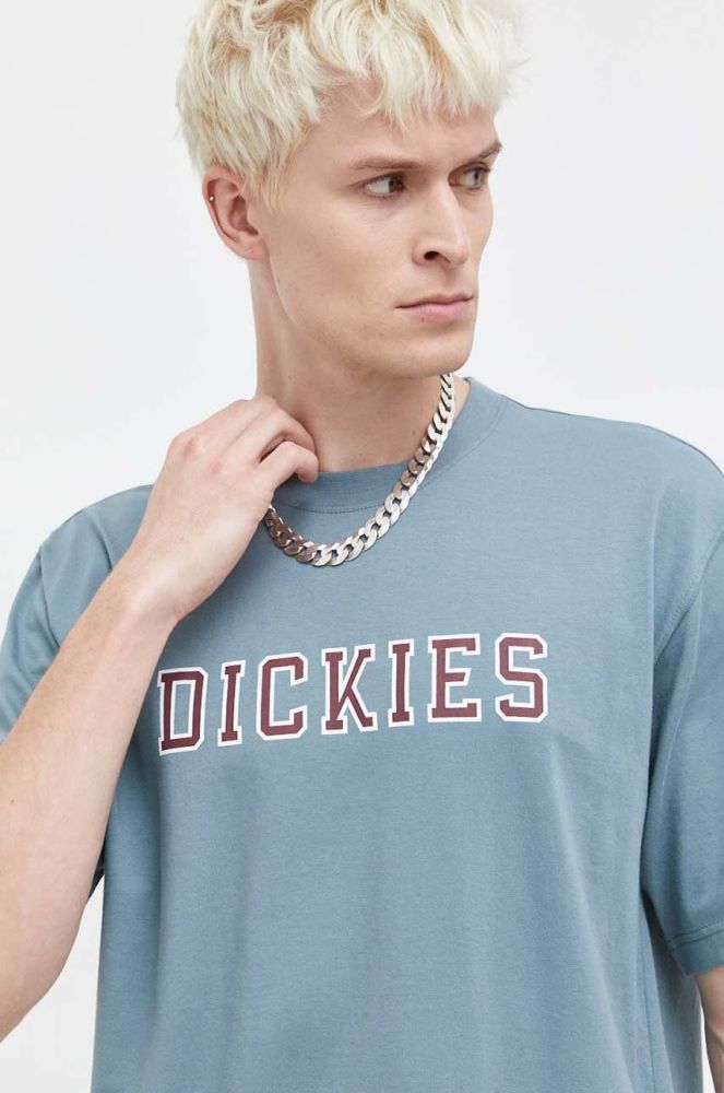 Бавовняна футболка Dickies чоловічий з принтом колір блакитний