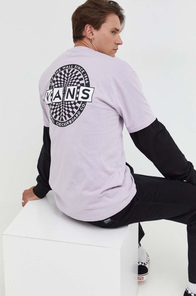 Бавовняна футболка Vans колір фіолетовий з принтом