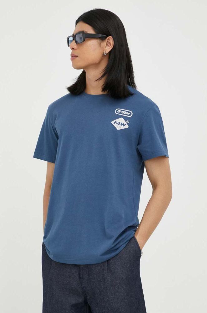 Бавовняна футболка G-Star Raw колір синій з принтом (3439813)