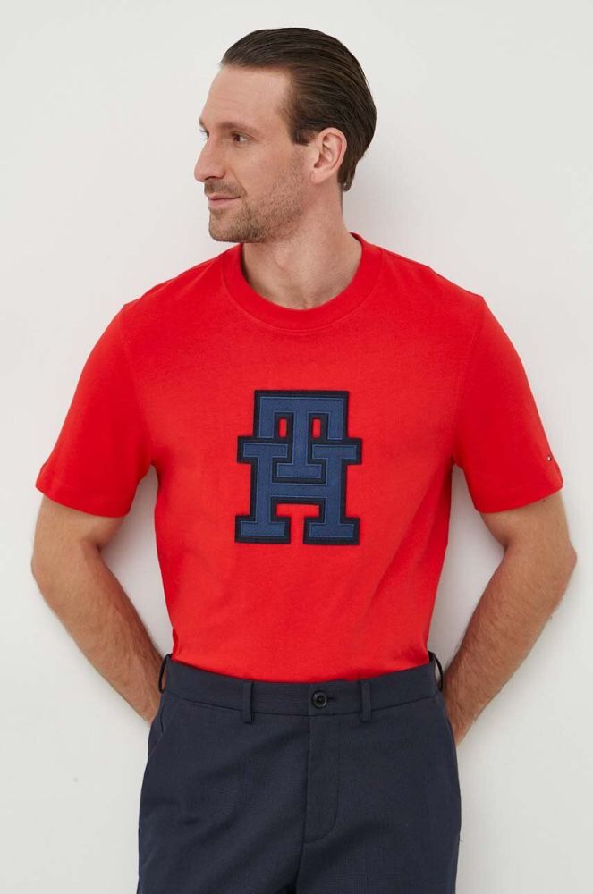 Бавовняна футболка Tommy Hilfiger колір помаранчевий з аплікацією (3578688)