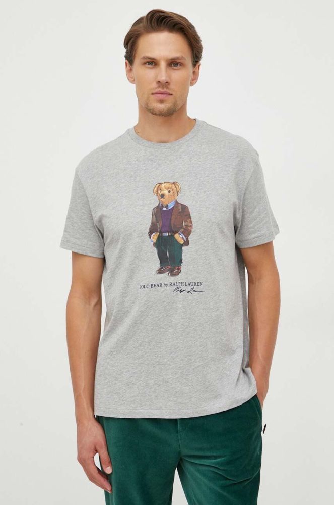 Бавовняна футболка Polo Ralph Lauren колір сірий з принтом (3432858)