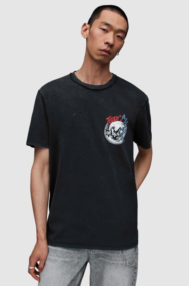 Футболка AllSaints MG059Z STRAY SS CREW чоловіча колір чорний з принтом