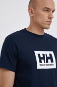 Бавовняна футболка Helly Hansen колір синій з принтом 53285-096