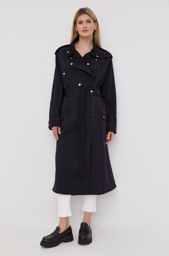Вовняне пальто Victoria Beckham колір синій перехідний oversize