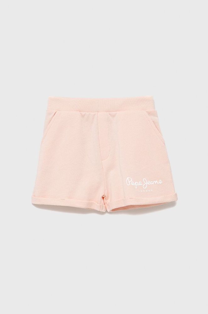 Дитячі бавовняні шорти Pepe Jeans колір рожевий з принтом регульована талія