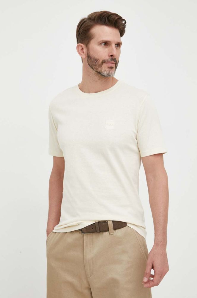 Бавовняна футболка BOSS BOSS CASUAL колір бежевий однотонна (3307976)
