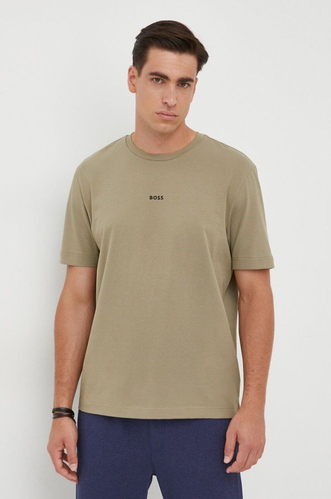 Футболка BOSS BOSS CASUAL чоловіча колір зелений однотонна