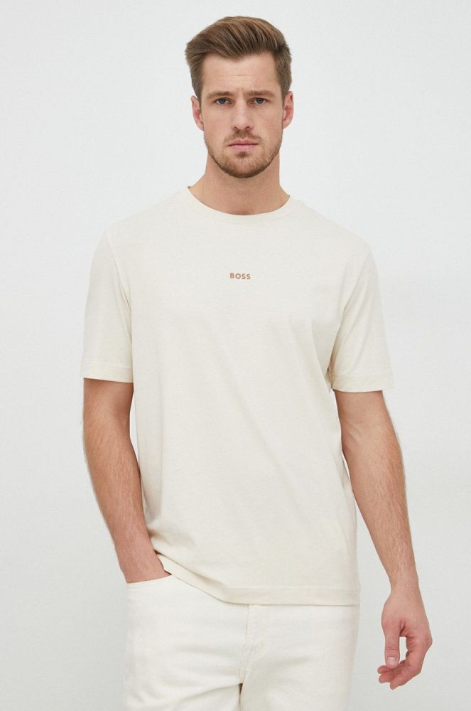 Футболка BOSS Boss Casual чоловіча колір бежевий однотонна