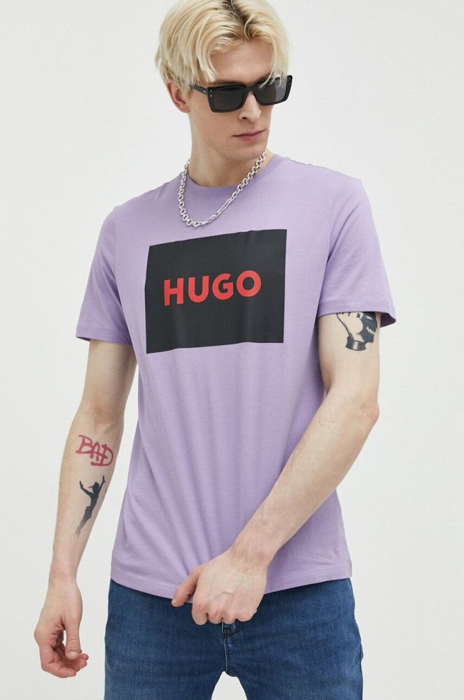 Бавовняна футболка HUGO колір фіолетовий з принтом (3114888)