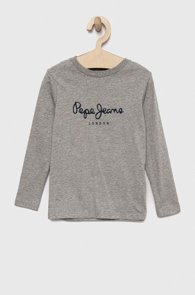 Дитячий бавовняний лонгслів Pepe Jeans New Herman колір сірий з принтом