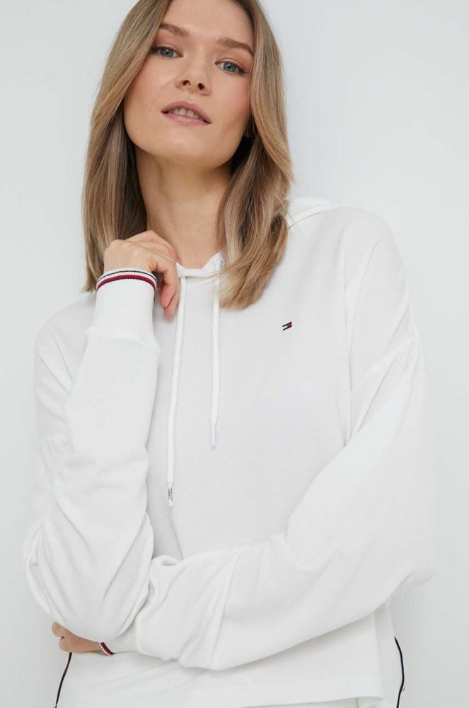 Кофта лаунж Tommy Hilfiger колір білий з капюшоном з аплікацією