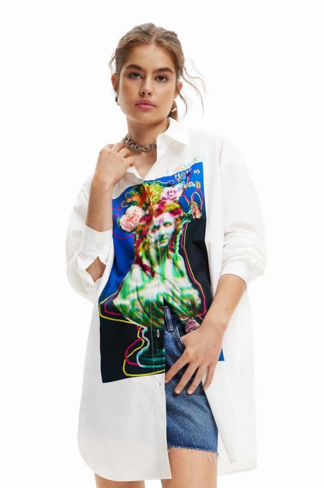 Бавовняна сорочка Desigual жіноча колір білий relaxed класичний комір (2939869)