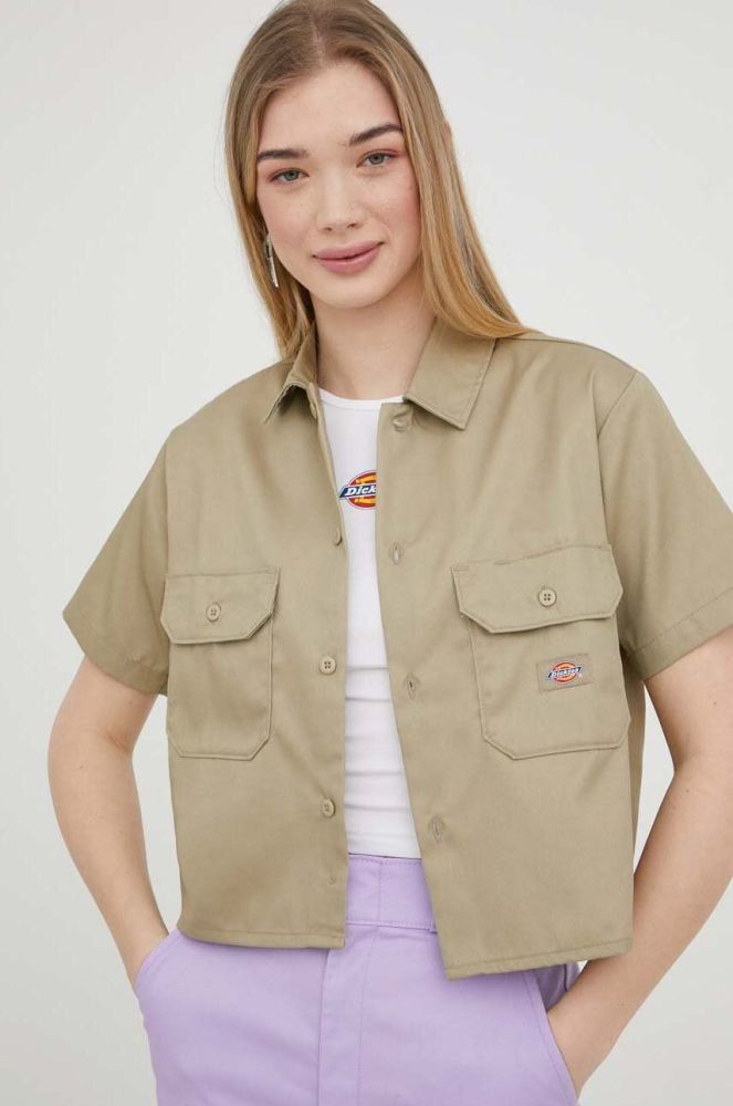 Сорочка Dickies жіноча колір зелений relaxed класичний комір
