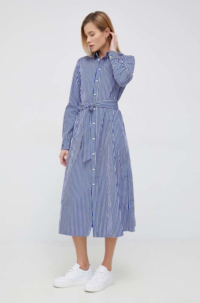 Бавовняна сукня Polo Ralph Lauren midi розкльошена колір блакитний (2951798)
