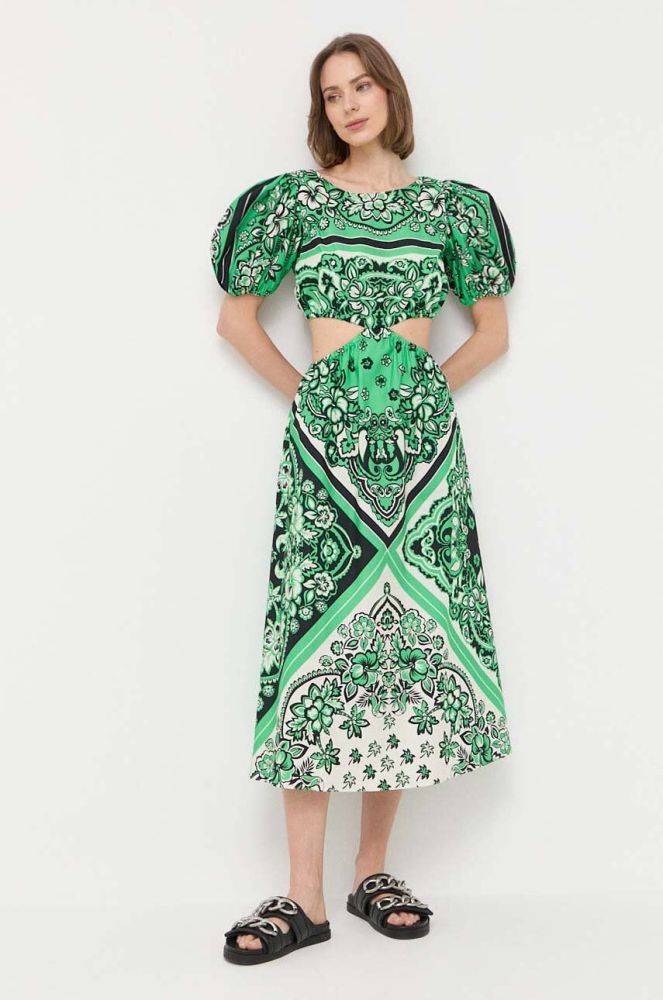 Бавовняна сукня Red Valentino колір зелений midi розкльошена