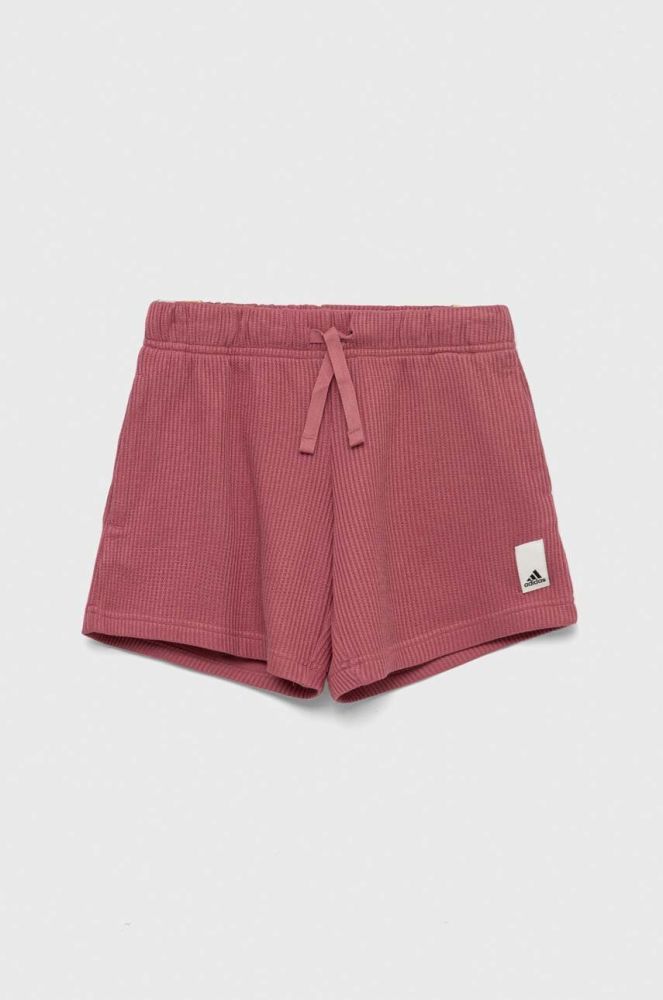 Дитячі бавовняні шорти adidas G L KN SHO колір рожевий однотонні регульована талія